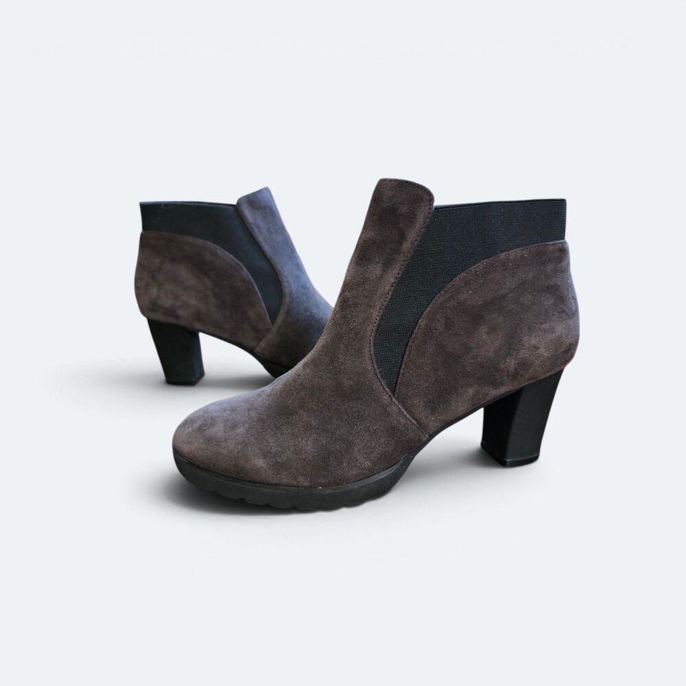 Sacha London Grey Suede Ankle Boots Elastic Side Gore Chunky Block Heel 7.5